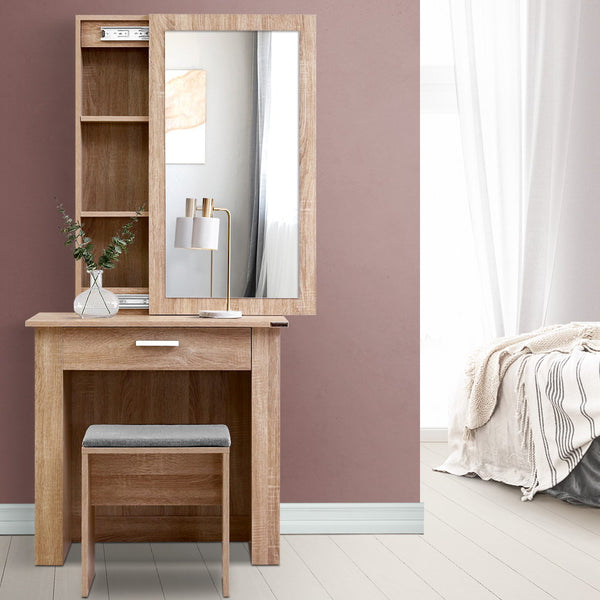 Artiss Makeup Table Stool Set Sliding Mirror Oak
