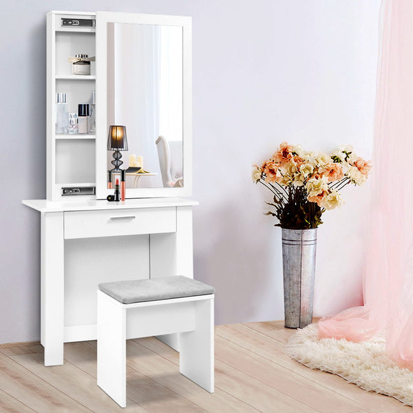 Artiss Makeup Table Stool Set Sliding Mirror White
