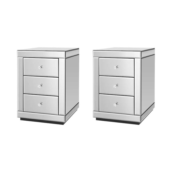 Set of 2 Mirrored Glass Bedside Tables - PRESIA Silver