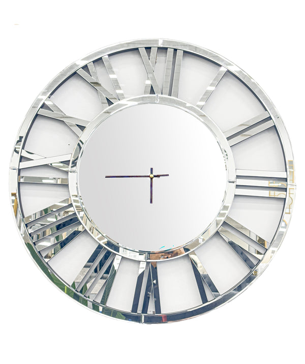 Decorative Silver Mirrored Wall Clock -100cm