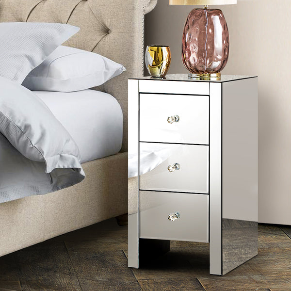 Artiss Nightstand 3 Drawers Mirrored