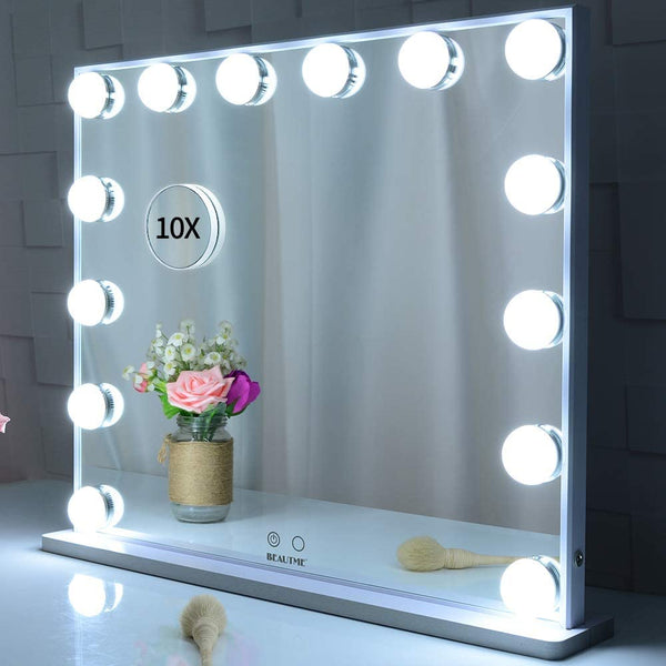 LED Lighted Makeup Mirror with Detachable 10X Magnification Mirror (White, 62 x 51 cm)