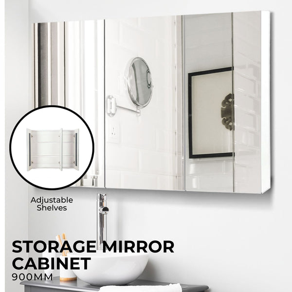 EKKIO Bathroom Vanity Mirror with Triple Door Storage Medicine Cabinet (White)