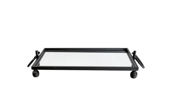 Eliza Mirror Tray with Handles - Medium - Black