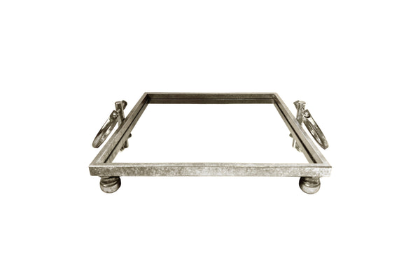 Eliza Mirror Tray with Handles - Square - Silver