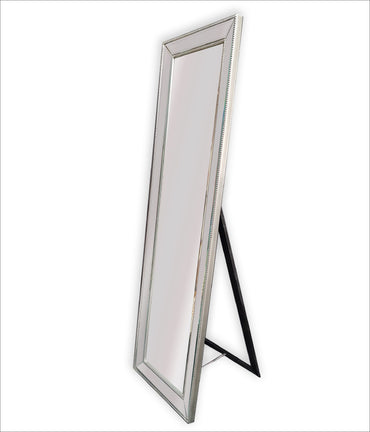 Silver Beaded Framed Mirror - Free Standing 50cm x 170cm