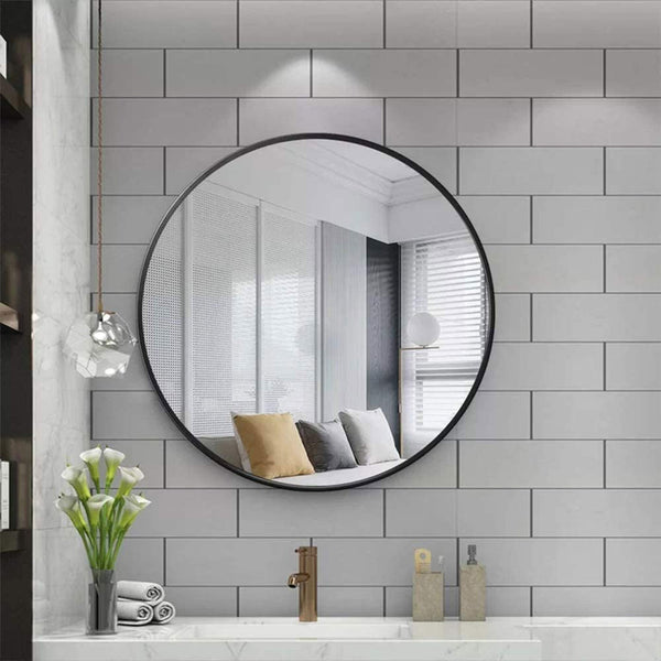 Slim Design 50CM Round Black Metal Mirror