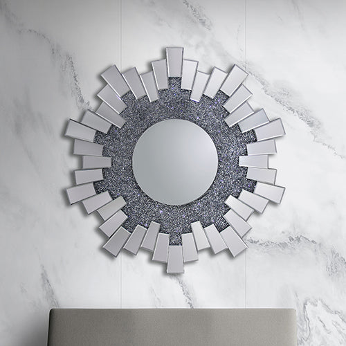 Wall Mirror Sparkling Crush Crystal MDF Silver And Grey