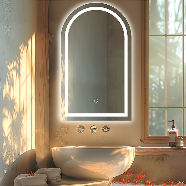 Arched LED Wall Mirror Bathroom Mirrors Makeup Anti-fog Waterproof 600mm x 1000mm